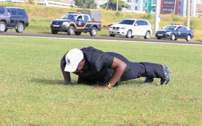 Ruto does push-ups before scoring a penalty against Ababu Namwamba