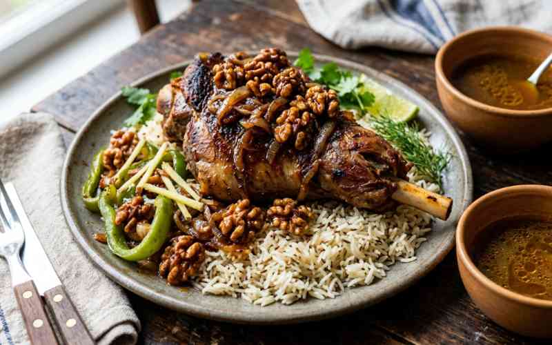 Roasted mutton with rice and walnuts