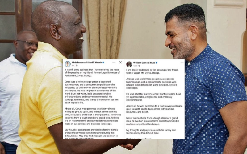 AI? Kenyans question President Ruto, Governor Nassir after sharing similar Jirongo tribute