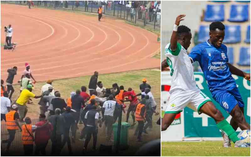VIDEO: Ugly scenes as fans storm pitch after controversial penalty in Sharks-Mombasa playoff