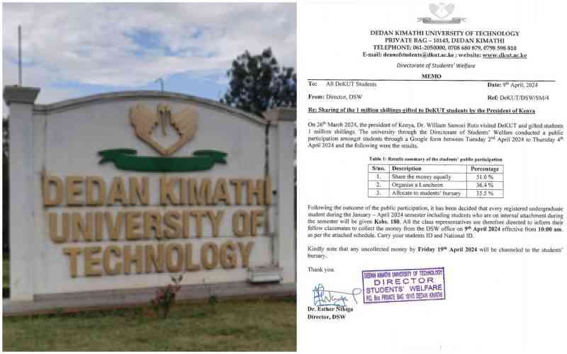 Dedan Kimathi University: Sh180 share from Ruto's donation sparks debate