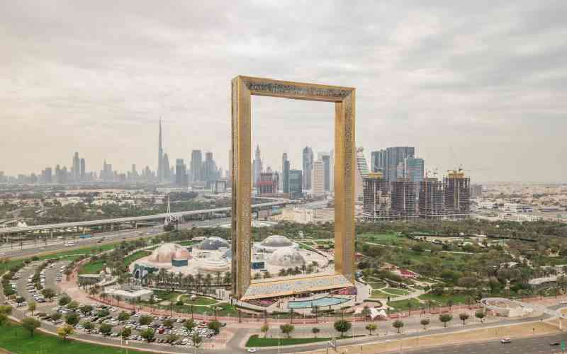 Dubai, United Arab Emirates, March 2018 - Aerial view of Dubai Frame