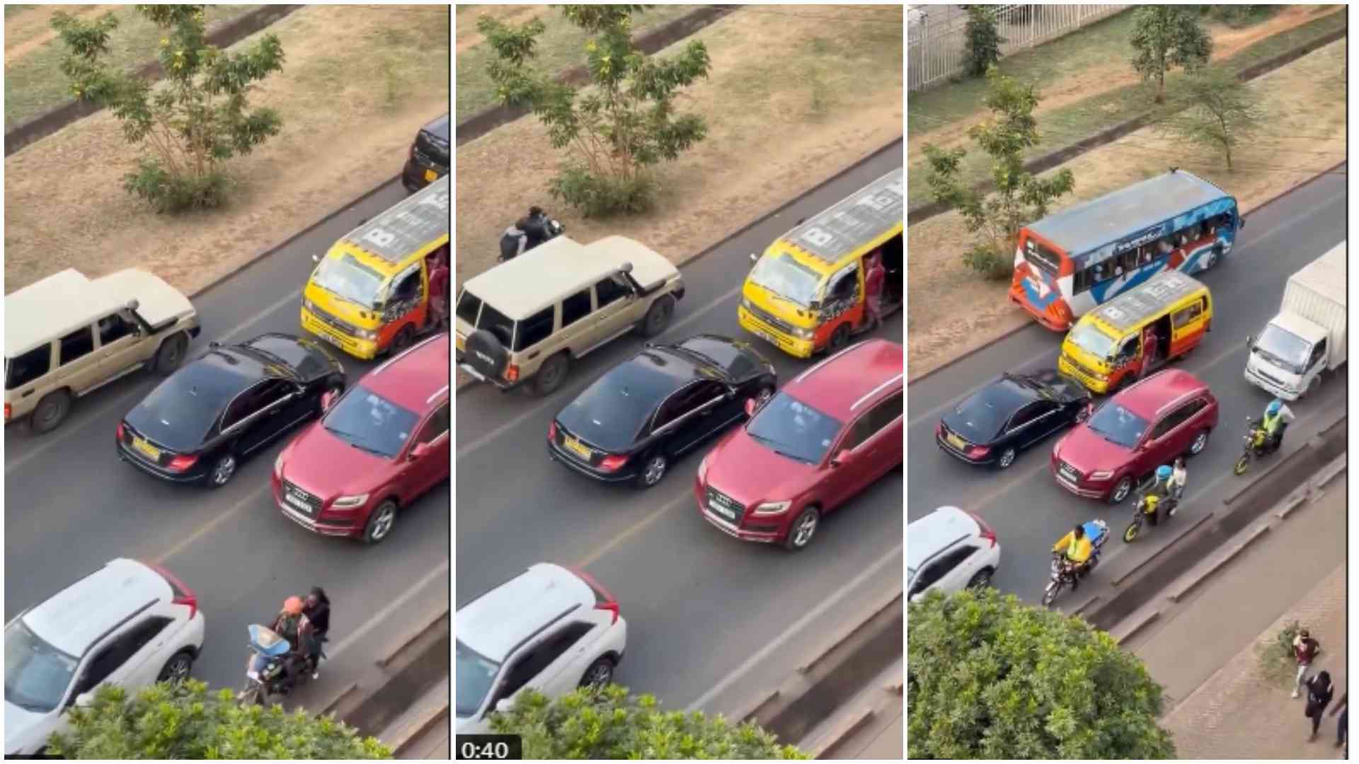 Video: Driver refuses to back down, forces rogue matatu to reverse in highway standoff