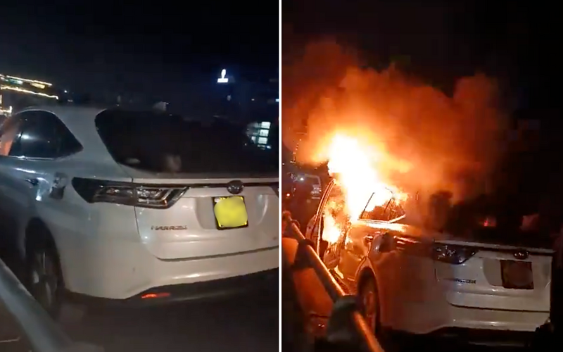 SUV burned to ashes along Thika Road after fatal boda boda accident
