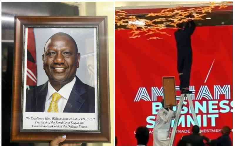 Confusion after Ruto's portrait falls at AmCham Summit in Nairobi