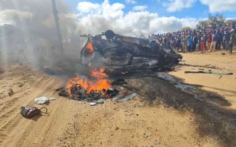 Six burnt to death after matatu collides with saloon car in Yatta