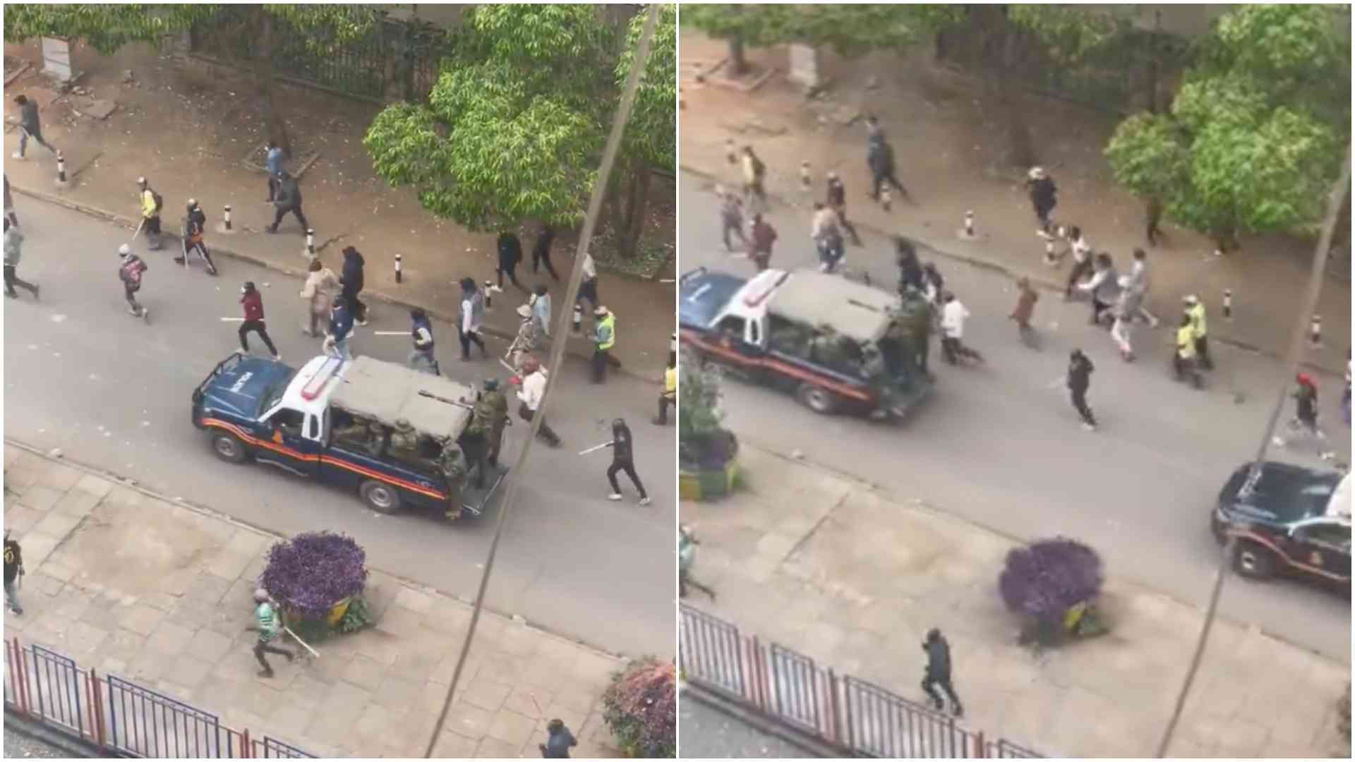 Video of masked police officers escorting armed goons during protests angers Kenyans