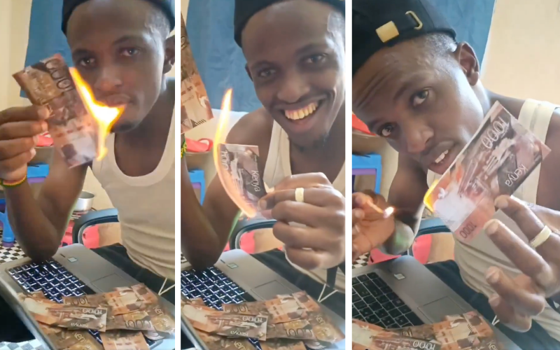 Outrage as Kenyan man burns Sh1,000 notes in viral video