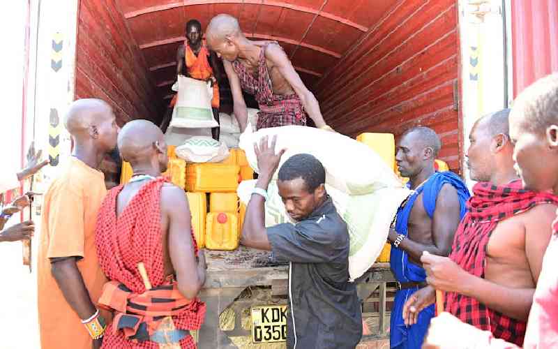 Oil corporation, MP Sunkuyia distribute relief food to Magadi flood victims