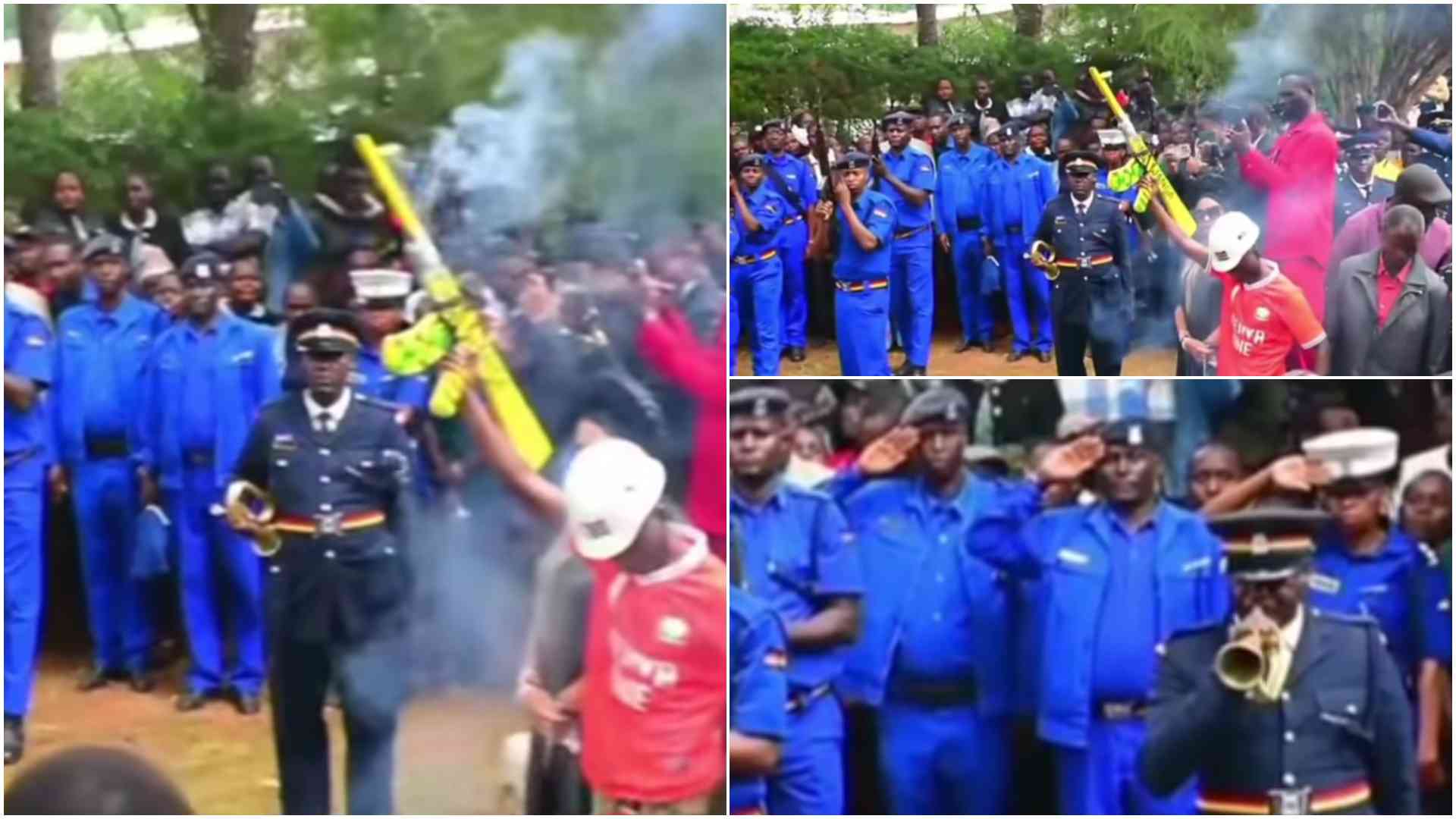 Kakamega Homeboyz fan steals show at police funeral with firecracker stunt during 21-gun salute