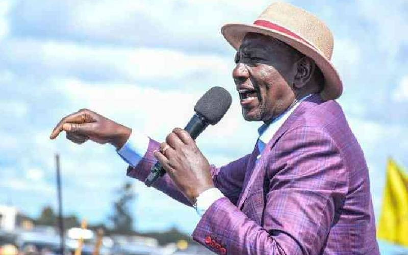 Prezzo Ruto prances the stage in new brown shoes in a prosperity showcase