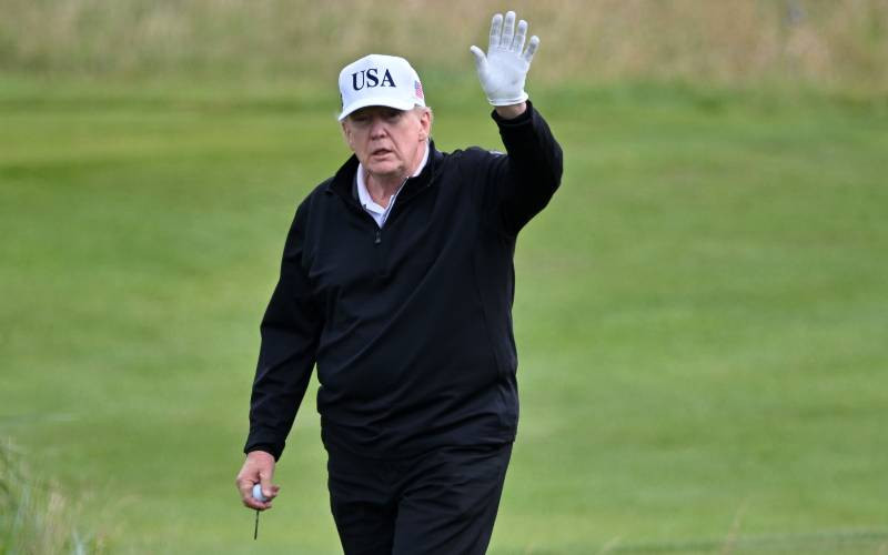 Trump plays golf in Scotland as protesters rally