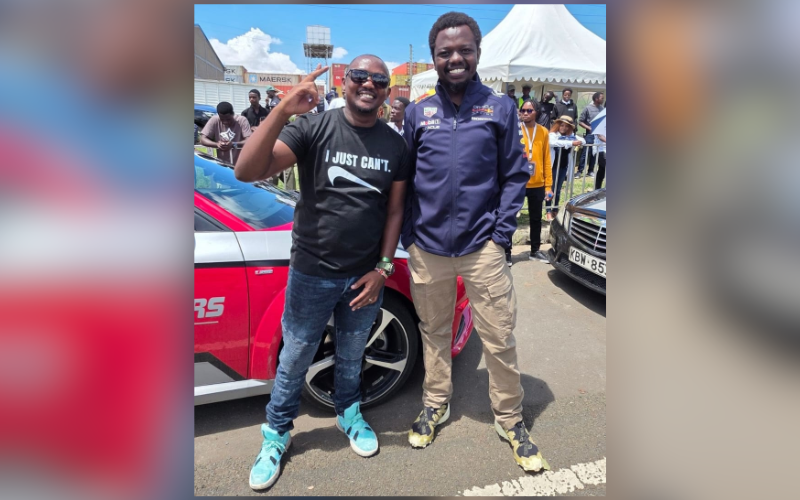 Netizens slam car influencer Dennoh Spinner for posing with George Ruto