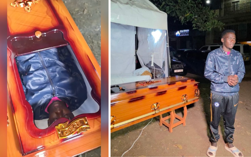 Controversial preacher Jimmy Irungu sleeps inside coffin to raise cancer awareness