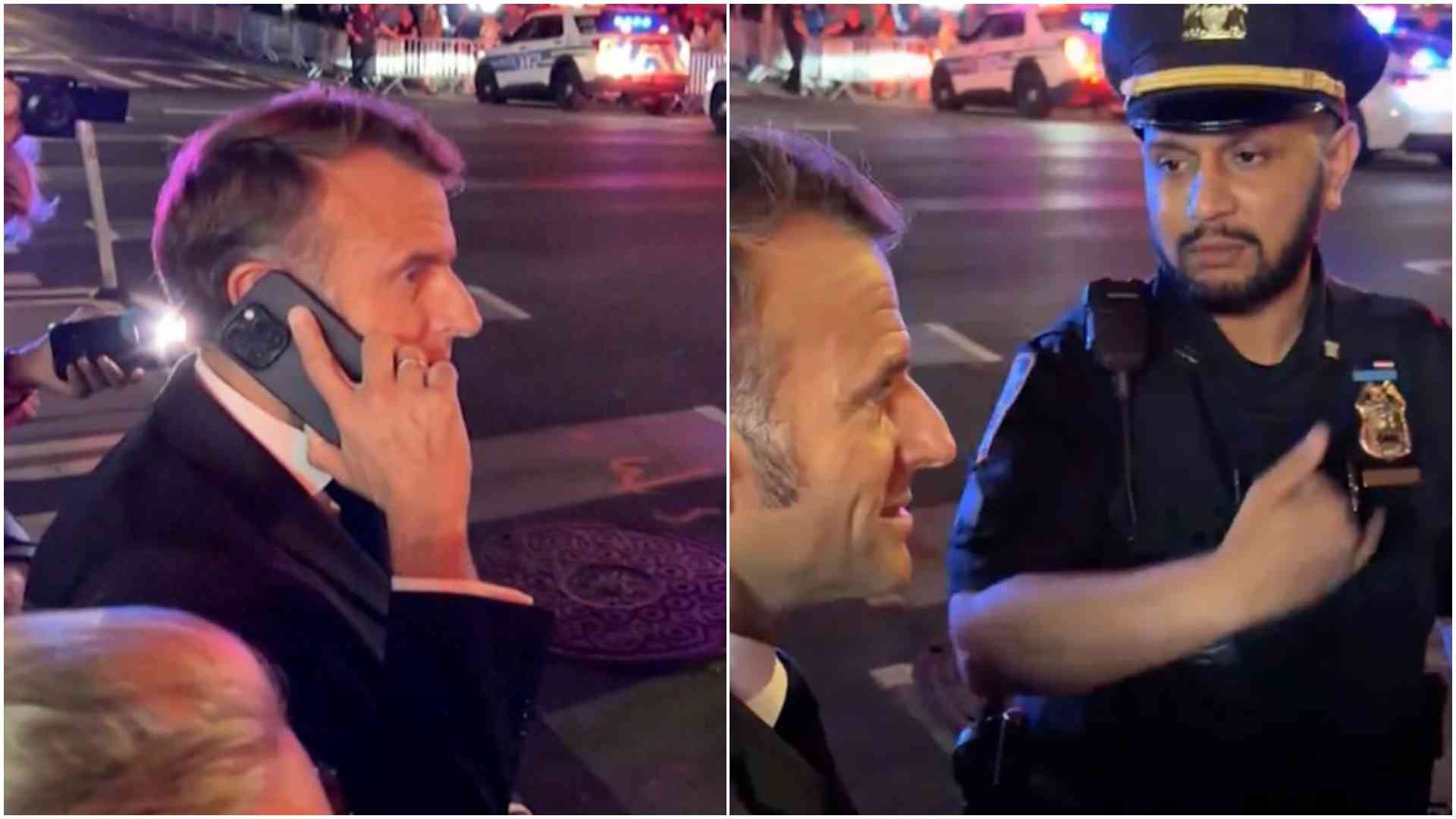 Macron gets stuck behind Trump's motorcade in NYC  so he calls him from the sidewalk