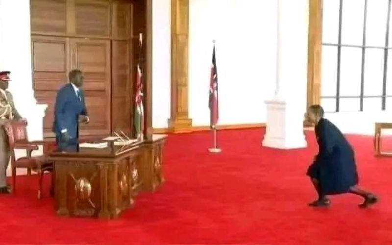 Photo of Attorney General Dorcas Oduor kneeling before Ruto thrills Kenyans: 'Worship'