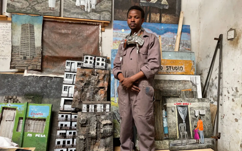 Artist James Kamande turns Nairobi's skyline into rusted memory at Westlands exhibition
