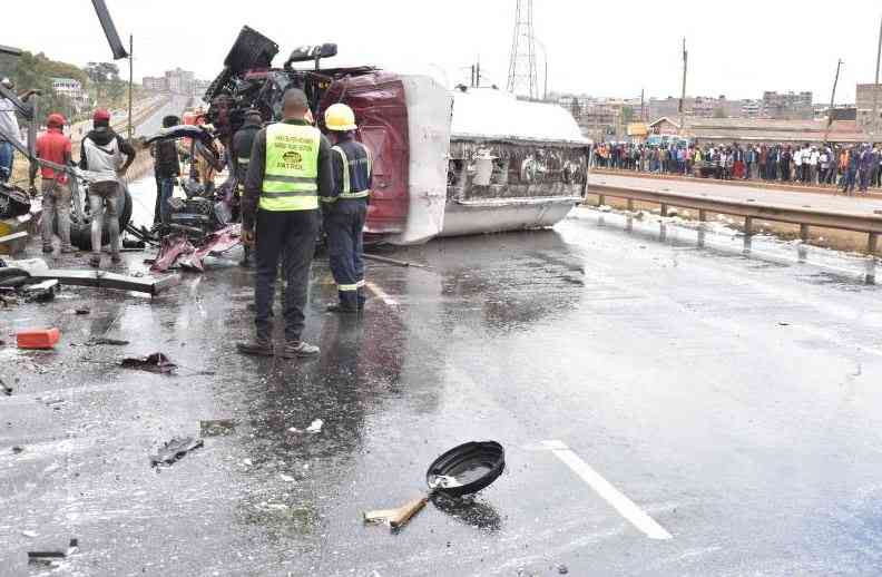 Uasin Gishu firefighters warn public against siphoning fuel from overturned tankers