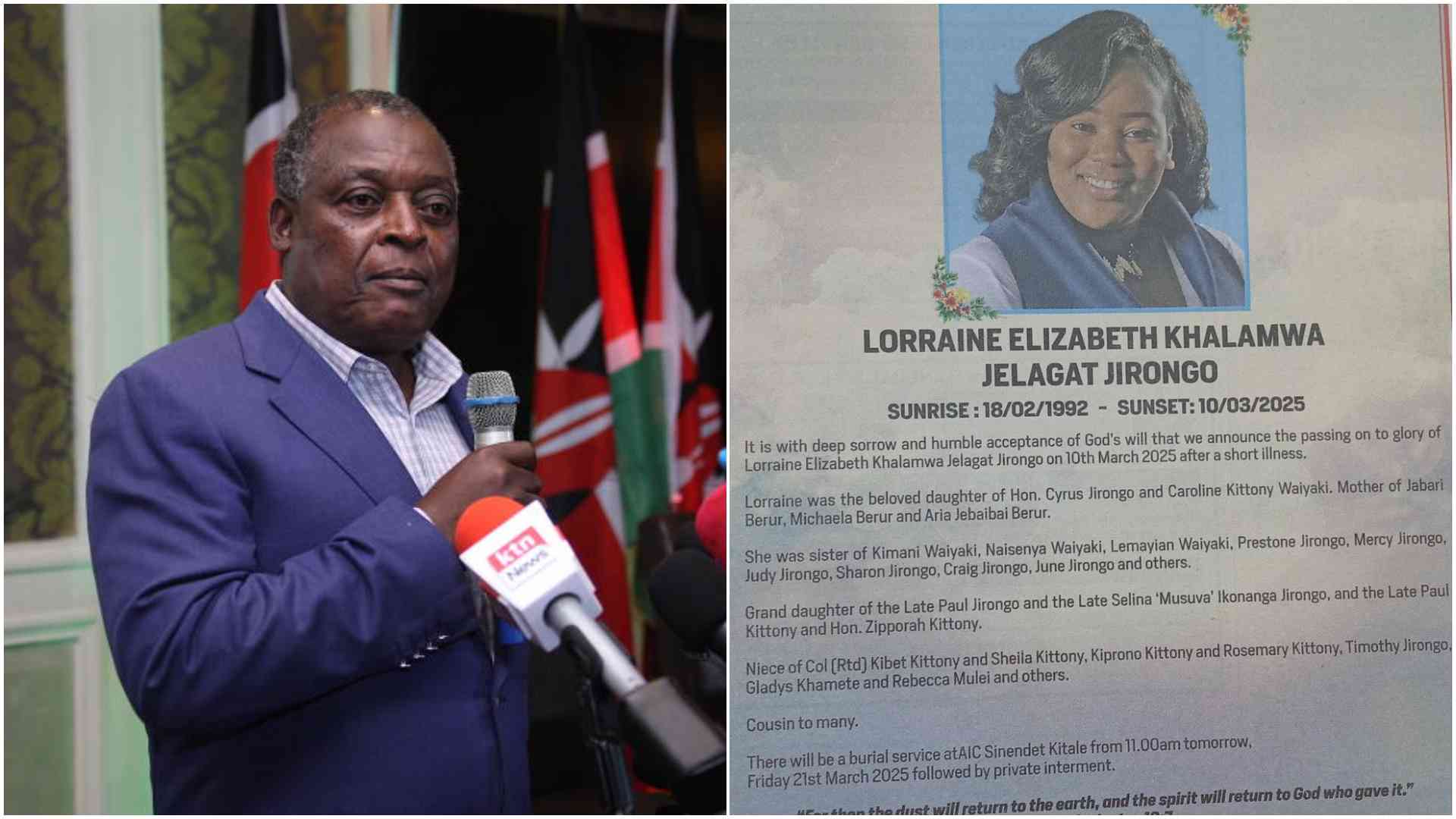 Cyrus Jirongo's family roll call at late daughter's requiem mass tickles Kenyans: "True African"