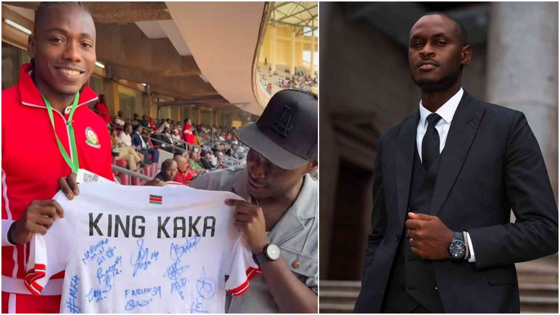 King Kaka gifted souvenir Harambee Stars jersey signed by national football team