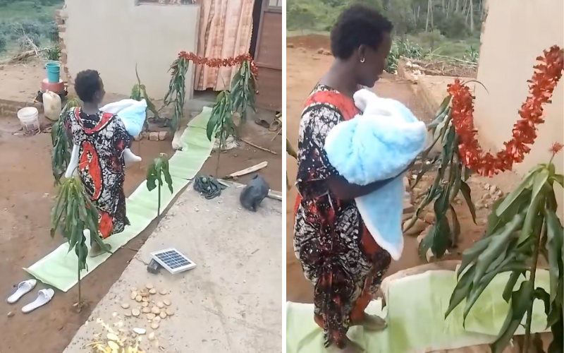 Ugandan man warms hearts online with humble reception for wife after delivery