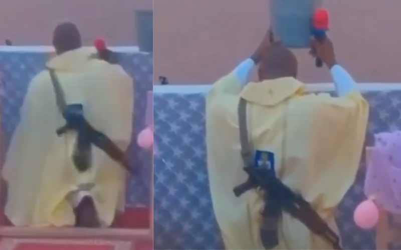 Viral video shows priest conducting mass armed with AK-47 rifle, as catholic church mourns Fr Alois Bett