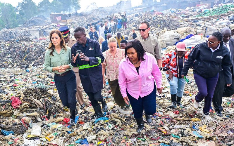 PHOTOS: Govt slammed after taking Queen Mary of Denmark to tour Dandora dumpsite