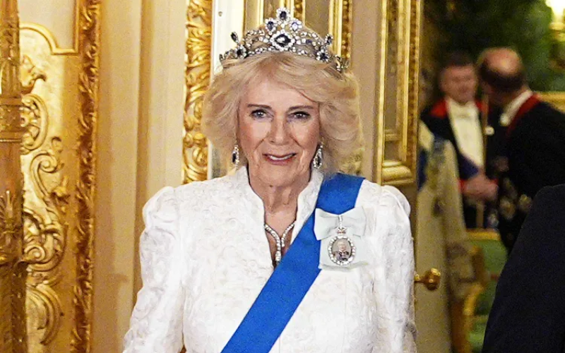 Queen Camilla steps out in Sh867m royal sapphire tiara at Windsor state banquet
