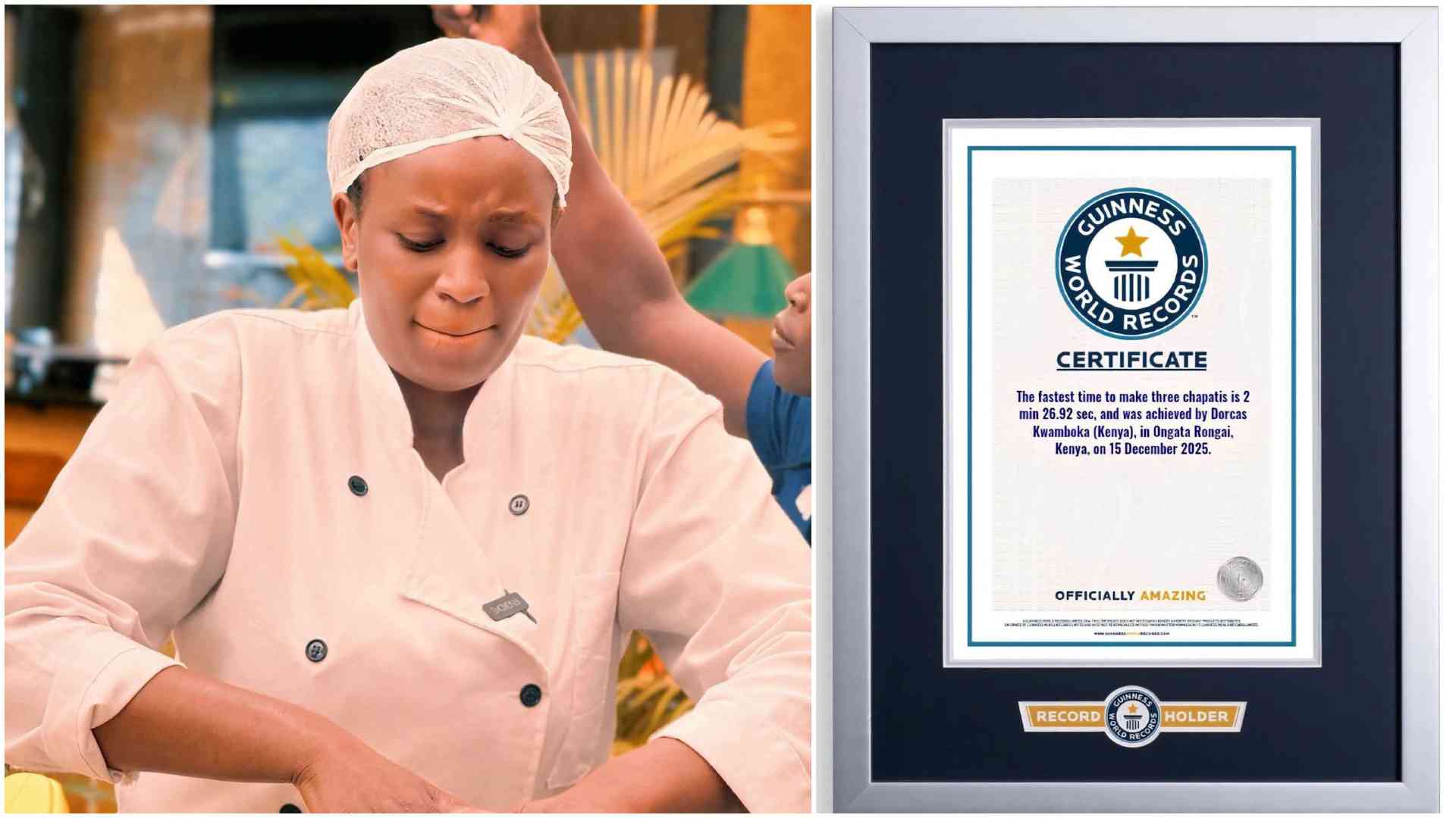 Dorcas Kwamboka earns Guinness World Record by making three chapatis in 2 minutes 26 seconds
