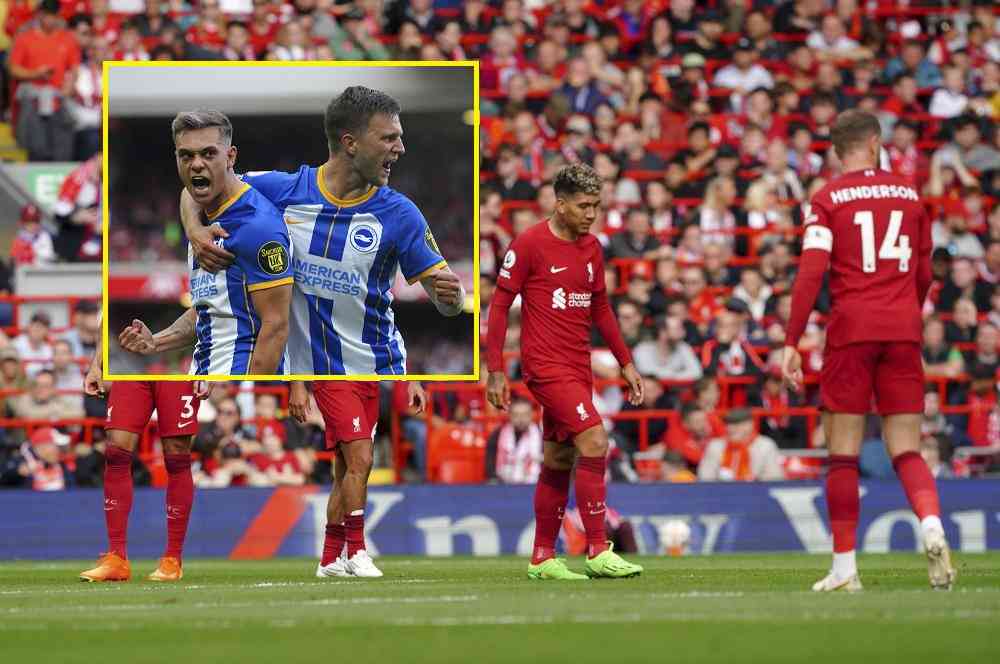 Premier League: Trossard hat trick helps Brighton draw at Liverpool 3-3