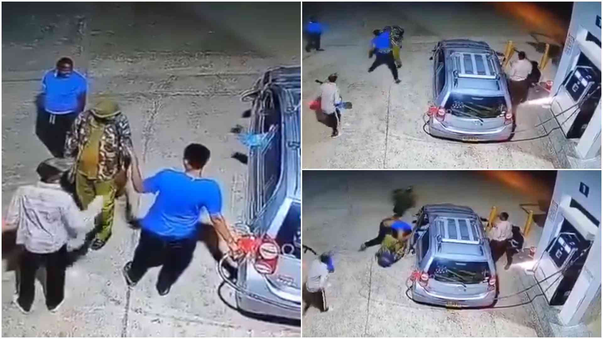 CCTV shows man deliver brutal beatdown to armed police officer at petrol station