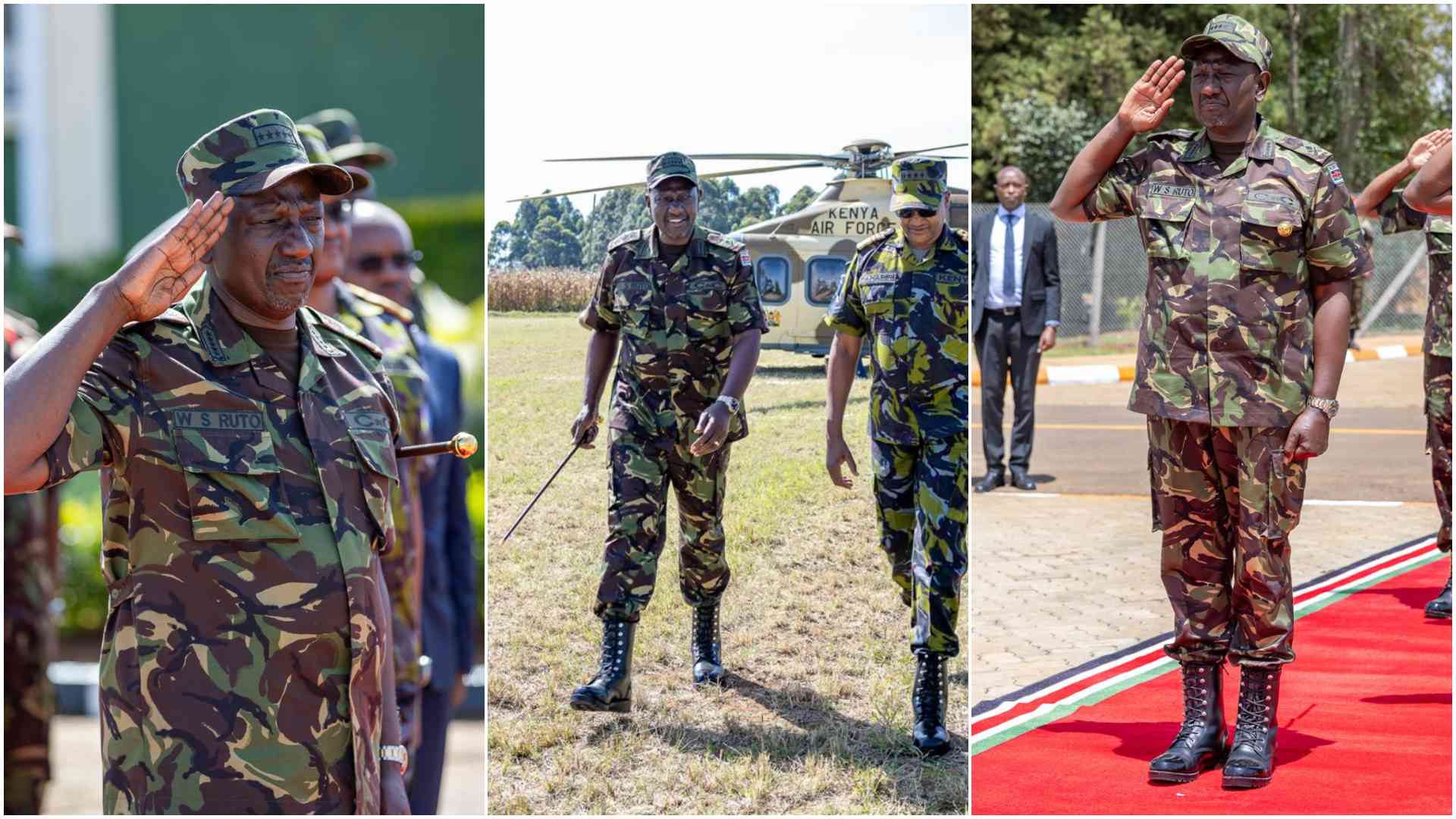 7 photos of President Ruto in full military fatigue at Moi Barracks in Eldoret