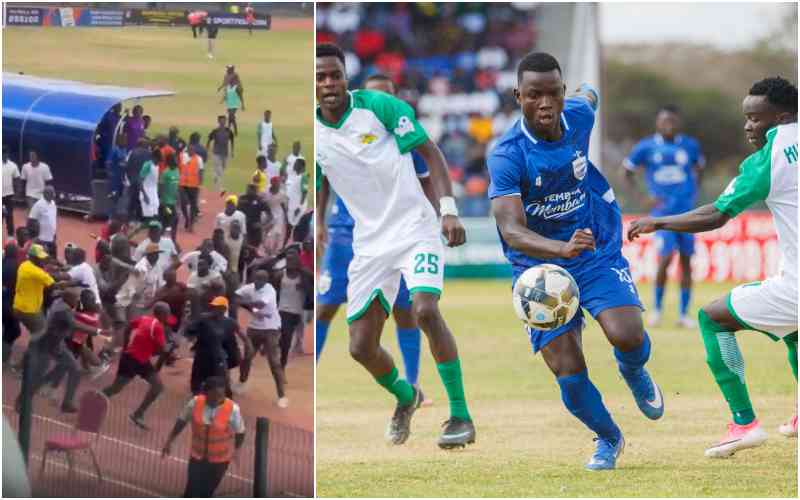 VIDEO: Ugly scenes as fans storm pitch after controversial penalty in Sharks-Mombasa playoff