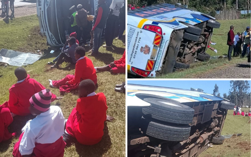 PHOTOS: Bus carrying students overturns along Nakuru-Nairobi highway