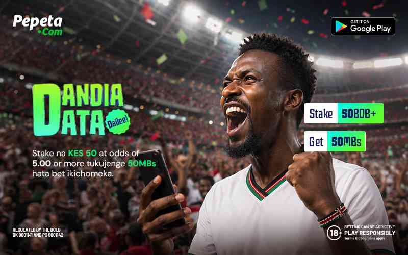 Pepeta free data offer: Bet Sh50, get 50MB daily with Dandia data Dailee