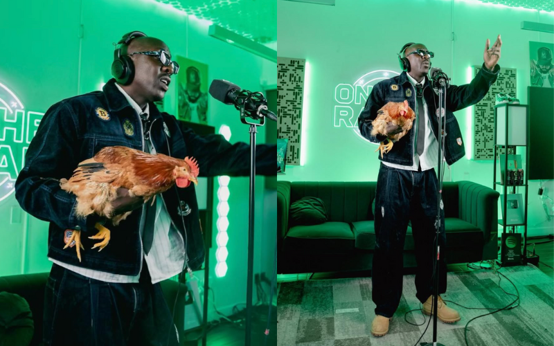 Bien carries live chicken during freestyle in special appearance on The Radar Radio