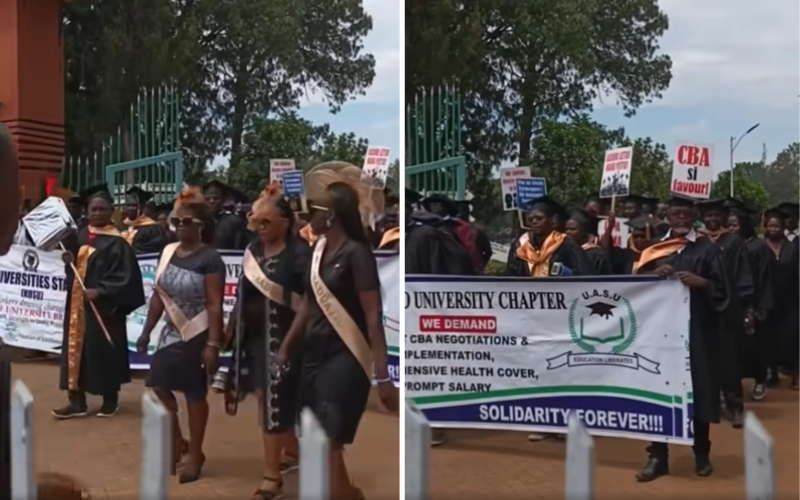Maseno lecturers take to streets in graduation gowns as strike drags on