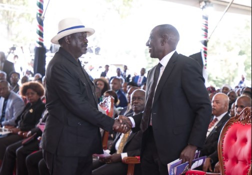 VIDEO: Ruto, Raila meet at Mukami Kimathi burial