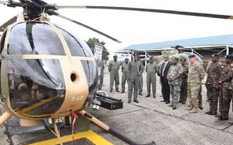 KDF welcomes new MD500 helicopters with ceremonial water salute