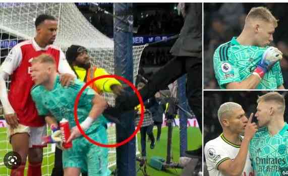 Football fan aims kick at Arsenal goalkeeper after EPL game