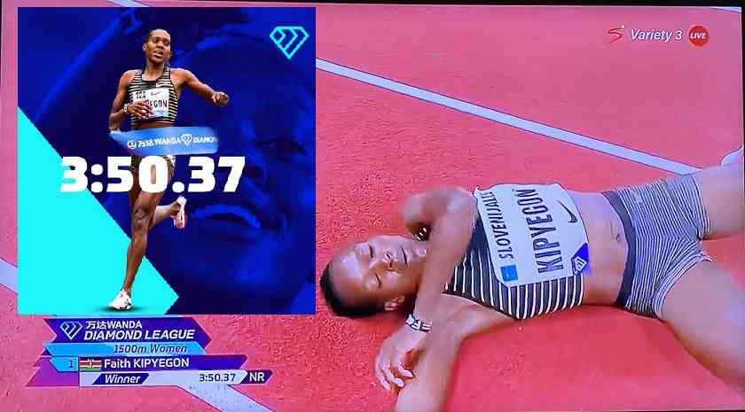 Faith Kipyegon clocks 3mins 50:37secs at Diamond League, missing the World record by only 0.3secs