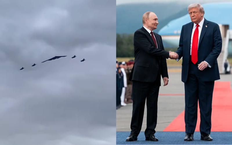 Donald Trump shows off with fighter jet flyby during meeting with Vladimir Putin