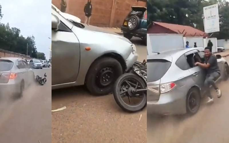 VIDEO: Boda boda riders chase Subaru driver who fled crash scene in Ngumba