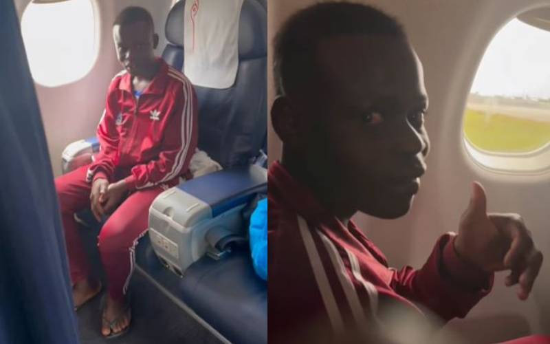 Viral JKIA protester Henry Omondi celebrated on his first plane ride