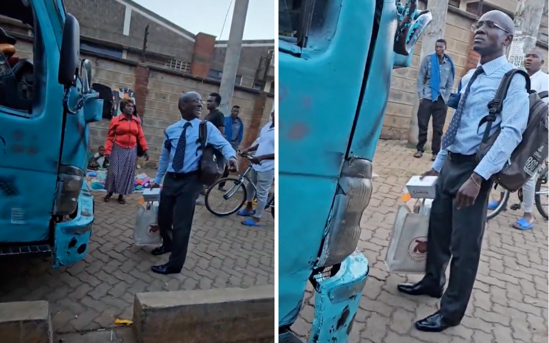 VIDEO: Man defiantly blocks matatu overlapping on pedestrian walkway at Allsops