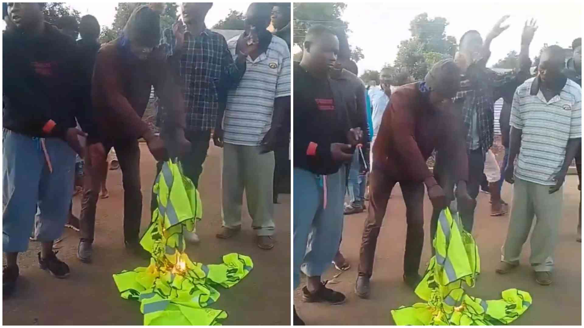 Ushuru yetu: Angry boda boda riders caught on camera torching reflectors amid political tensions