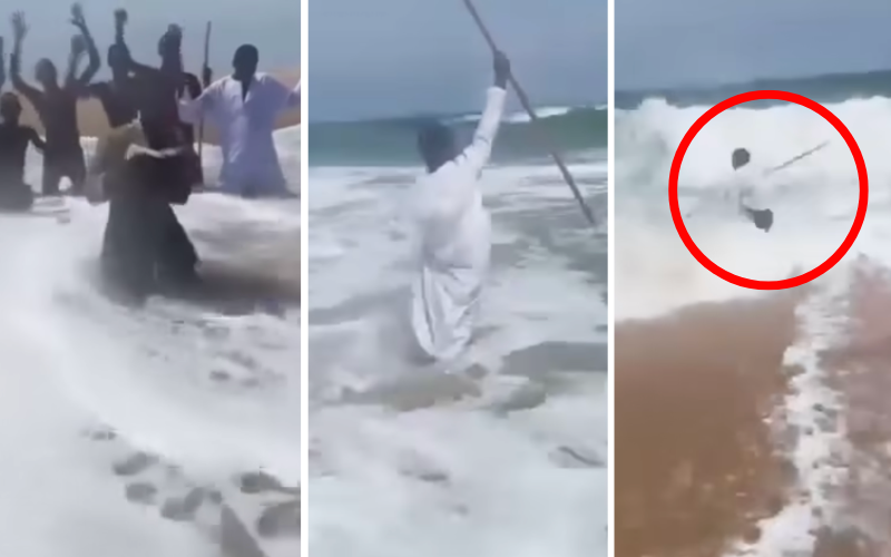 VIDEO: 'Prophet' nearly drowns after attempting to part sea waters in viral video