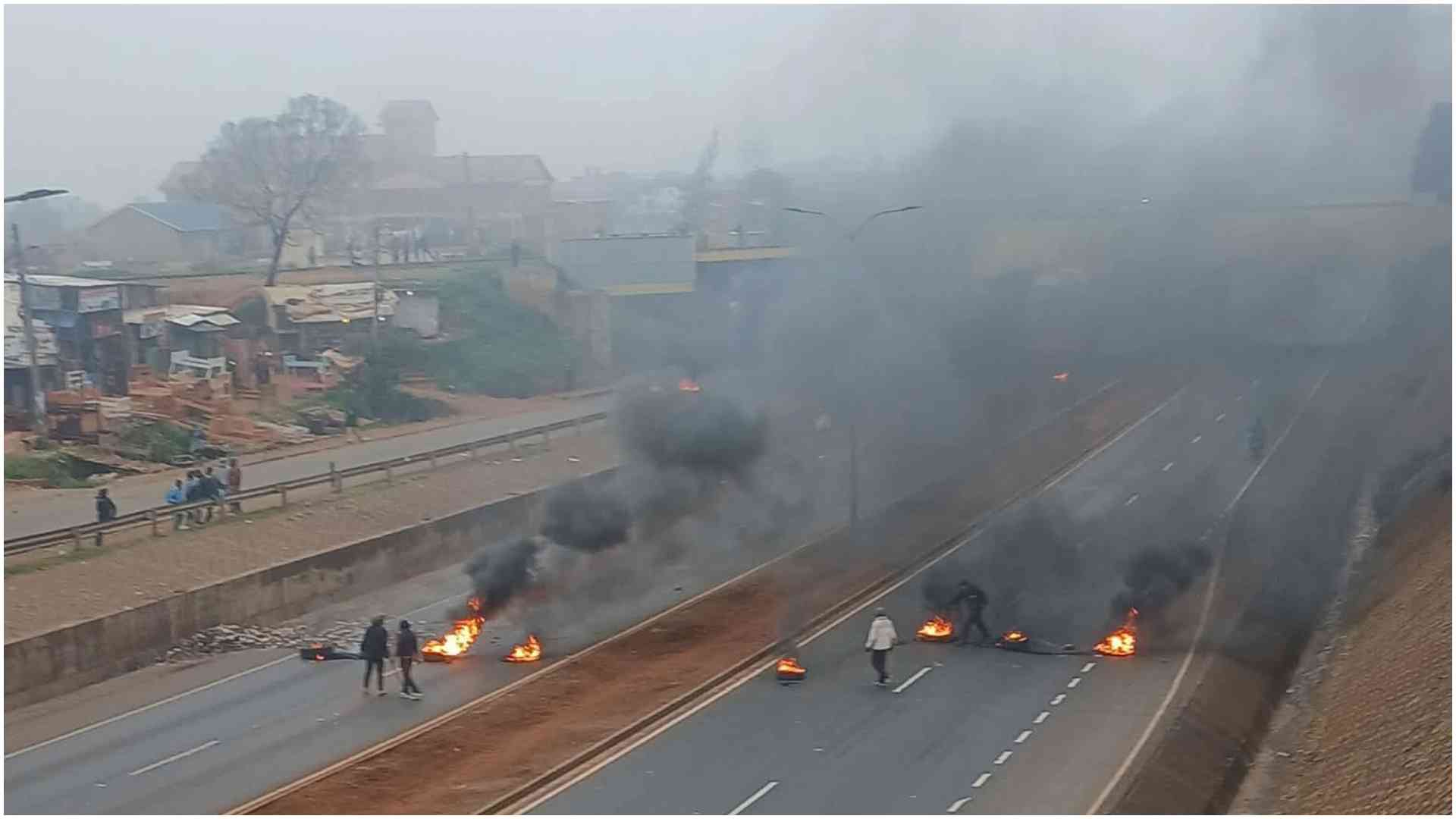 Chaos in Kikuyu, suspected goons block highway ahead of Gachagua- led rally
