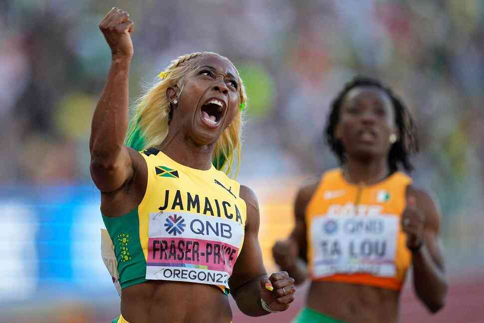 Fraser-Pryce leads Jamaican sweep in 100m, American gold rush continues