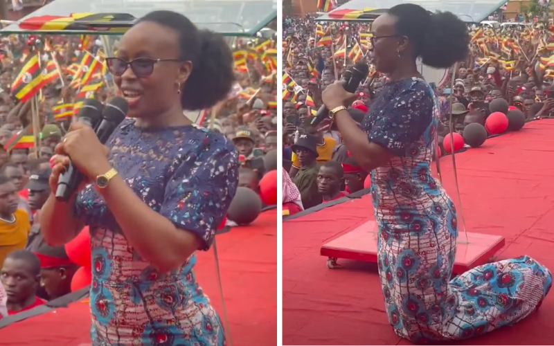 Bobi Wine's wife kneels, praises him in emotional campaign moment ahead of Ugandan elections